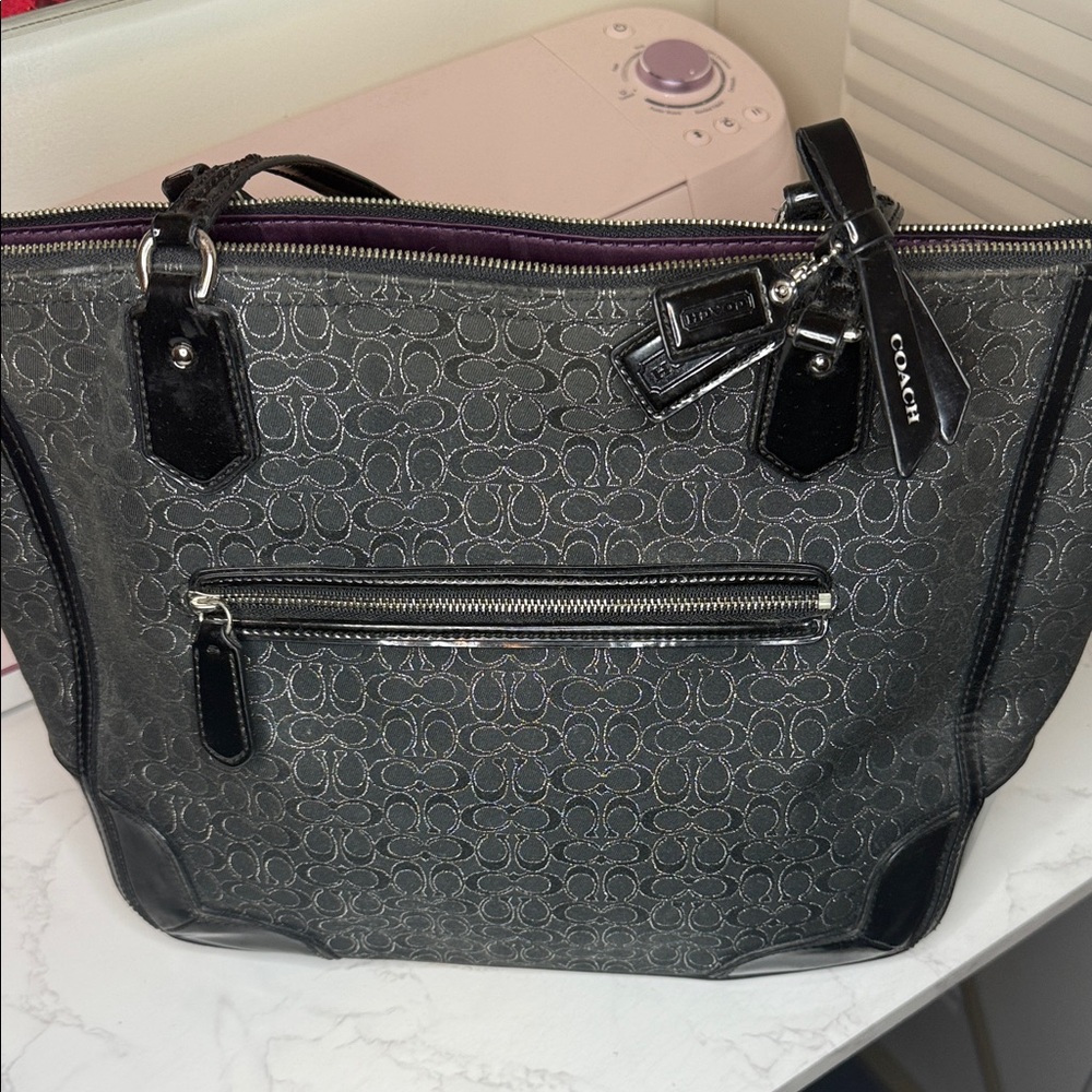 Coach Gray and Black Signature Tote